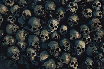 Wall Mural - Skulls in dark gloomy style. Background for design with selective focus and copy space.