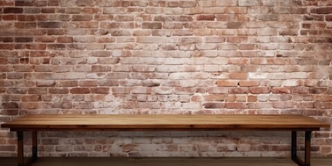 Sticker - Ideal for showcasing products, with unfurnished table and backdrop of brick wall.