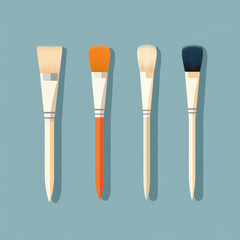 Wall Mural - Colorful Art Brush Set on White Retro Wood Table: Vibrant Creativity and Inspiration.