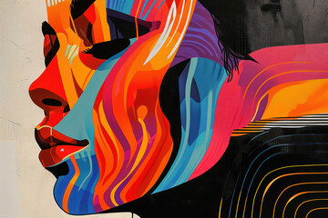 Wall Mural - bright, vibrant artistic brush stroke: a contemporary abstract artwork of a woman's face in grunge s