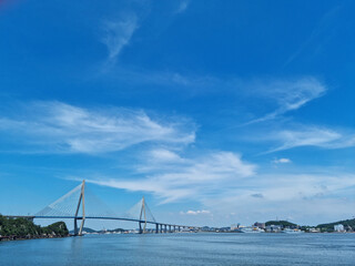 Wall Mural - Seascape with Mokpo Bridge visible.
