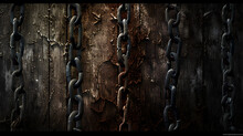Multiple Chains Hanging From A Wooden Wall