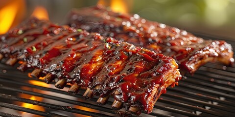 Canvas Print - meaty ribs on the grill