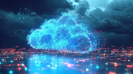 Wall Mural - cloud computer concept with glowing blue data cloud