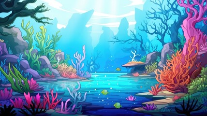 Naklejka na meble cartoon illustration largest coral reef system teeming with marine life.