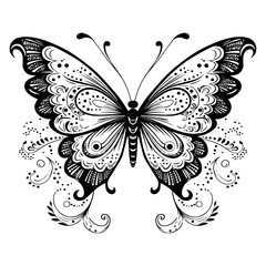 Leinwandbilder - Butterfly, beautiful stylish silhouette. Vector butterfly with patterned wings.