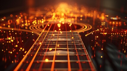 Wall Mural - a mesmerizing light show unfolds as guitar strings gracefully dance across the instrument producing 