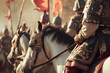 Close-up Ancient Chinese soldiers rode horses to lead troops in war