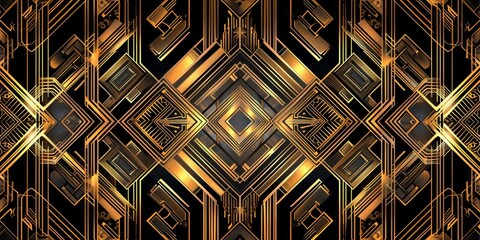 Wall Mural - Geometric art deco pattern with gold and black design