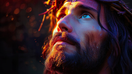 Wall Mural - Illustration of the Face of Jesus Christ in glitter effect