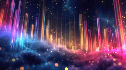 Wall Mural - in a mesmerizing display of cosmic harmony equalizer bars light up the night sky painting it with vi