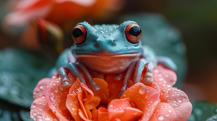 Anthropomorphic portrait of a frog with a rose in pa