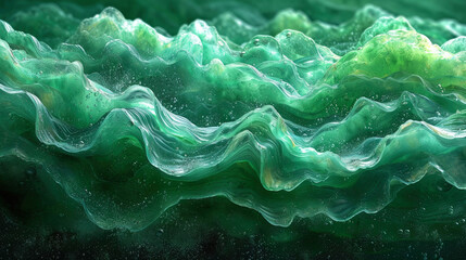Wall Mural - Emerald with a pattern of green waves patterns resembling green waves, give the emerald dynam