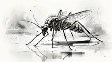 Sketch, Doodle, Hand Drawn Illustration Of Mosquito