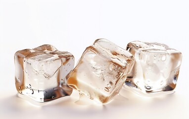 Poster - Three ice cubes, isolated on white background : Generative AI