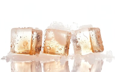 Poster - Three ice cubes, isolated on white background : Generative AI