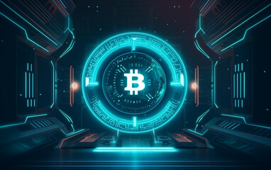 Sticker - bitcoin dashboard technology background,created with generative ai tecnology.