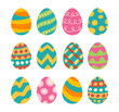 Set of easter eggs flat design on white background. Happy easter decorative elements.