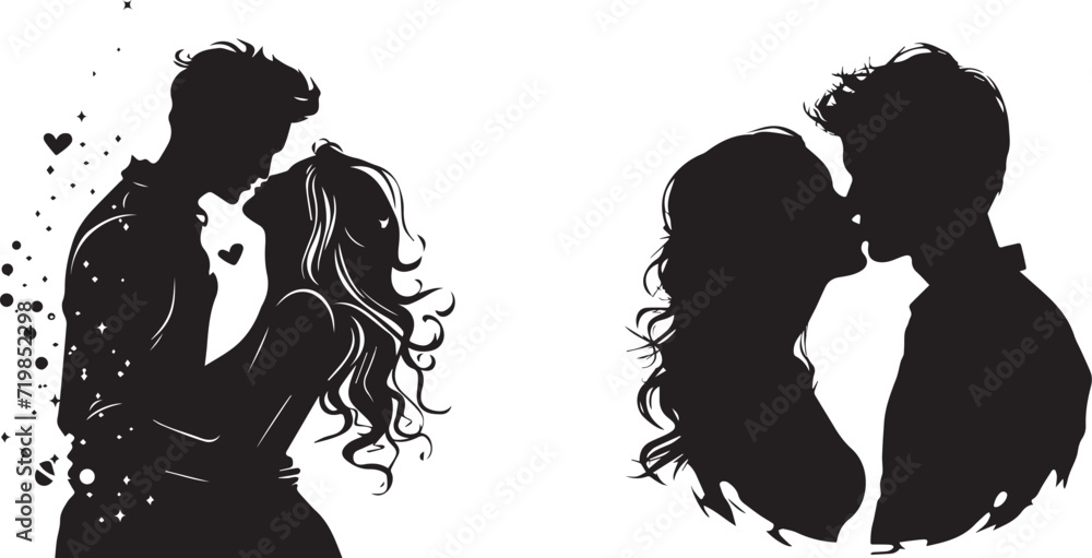 Lovely Couple kissing on valentine day black silhouette white ...