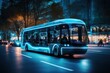 © CStock - futuristic travel concept,autonomous AI-driven bus on city street with blue lights