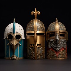 collection of medieval guard heads set
