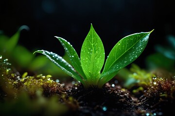 Wall Mural - green sprout with drops of water