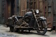 Old motorcycle in an abandoned factory, close-up of photo