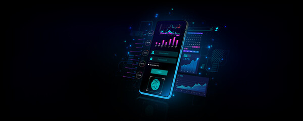 Wall Mural - the idea behind smartphone technology stock trading finance marketing charts showing information on 