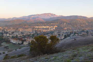 Poster - Sunrise on Mt Diablo seen from a frosty hill in San Ramon, California