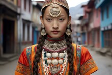 Portrait Of A Tibetan Girl Circa October 2014 In Kathmandu