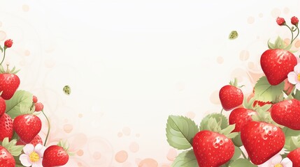 Wall Mural - Strawberry background with fresh berries and leaves. Vector illustration.