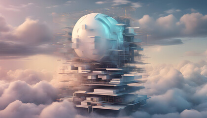Wall Mural - spaceship flying over the city in painting theme