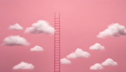 Wall Mural - ladder to sky with cloud isolated with pink background
