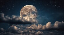 Moon In The Night With Stars And Cloud, Moon View At The Night, Beautiful Moon With Stars