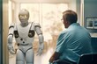  robot in hospital, robot talking with doctor, 