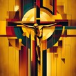 Jesus Christ crucified on the cross Colorful abstract background
