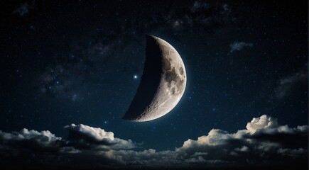 Wall Mural - moon in the night with stars and cloud, moon view at the night, beautiful moon with stars