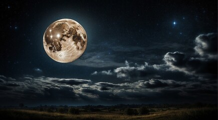 Wall Mural - moon in the night with stars and cloud, moon view at the night, beautiful moon with stars