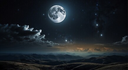 Wall Mural - moon in the night with stars and cloud, moon view at the night, beautiful moon with stars