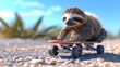A sloth on a skateboard surprisingly leading the pack in the race but at a painfully slow speed.