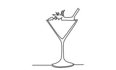 Wall Mural - Single continuous line drawing of cocktail.line art exotic cocktail drinks vector doodle.Hand-drawn vector illustration.