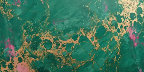 Canvas Print - Background adorned with shimmering green and gold hues, interlaced with delicate pink veins. This lively and vibrant palette exudes a sense of jubilant energy.