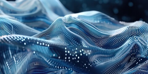 Canvas Print - Liquid digital blue wave molecules dance and intertwine, forming a dynamic and mesmerizing display of their intricate patterns in the virtual world.