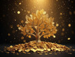golden tree, create with gold coin, growing of accumulating wealth money investment overtime