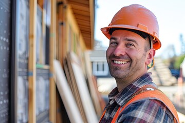 Builder with hard hat smiling.