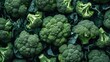Overhead view texture of a fresh broccoli stack in the backdrop, space, Generative AI.