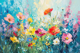 Fototapeta Kwiaty - Colorful painting of flower meadow.