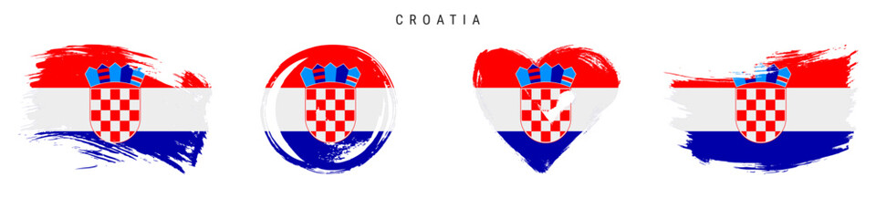 Croatia hand drawn grunge style flag icon set. Free brush stroke flat vector illustration isolated on white