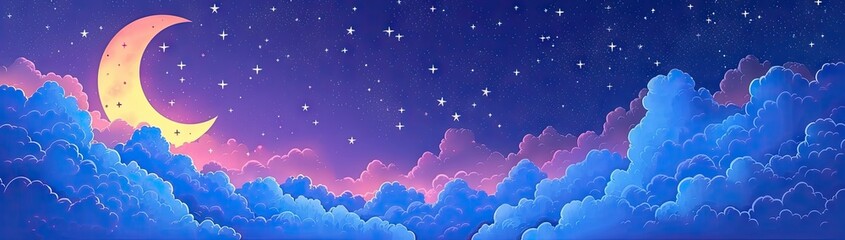 Starry night sky canvas of blue dreams and moonlit wonder
Illustrated clouds abstract art in nature grand design cut from fantasy
Backdrop of evening stars bright and cute template for sleep