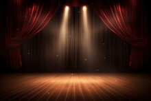 Empty Theater Stage With Red Curtains. 3d Illustration